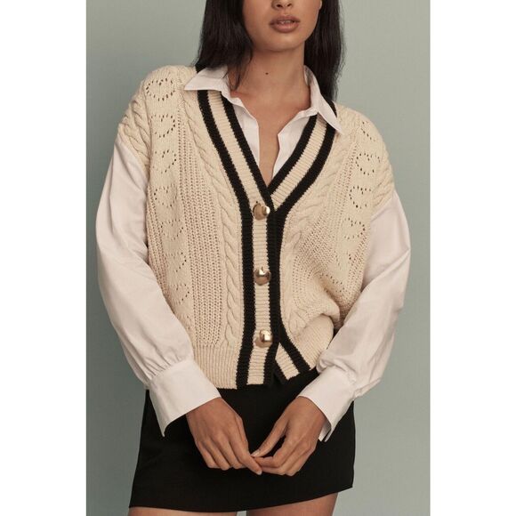 Anthropologie Maeve Pointelle Heart Twofer Sweater - Picture 3 of 8